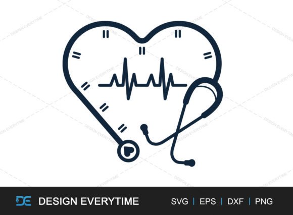 Heart Shape Stethoscope Clock SVG for Crafts & Graphics
